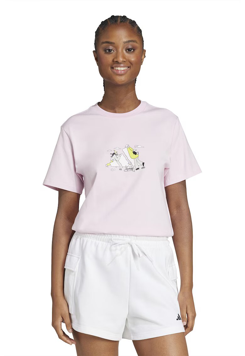 adidas Sportswear Tricou cu decolteu la baza gatului si imprimeu - Roz pastel