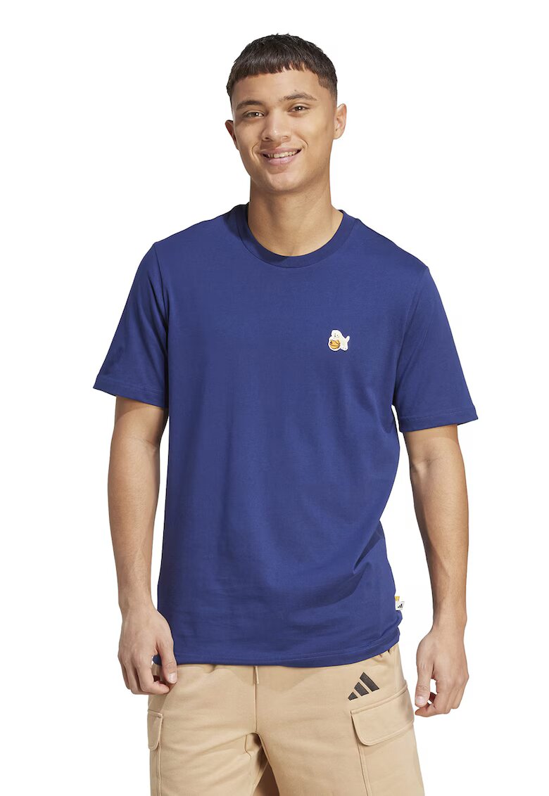 adidas Sportswear Tricou cu decolteu la baza gatului si logo discret - Albastru inchis