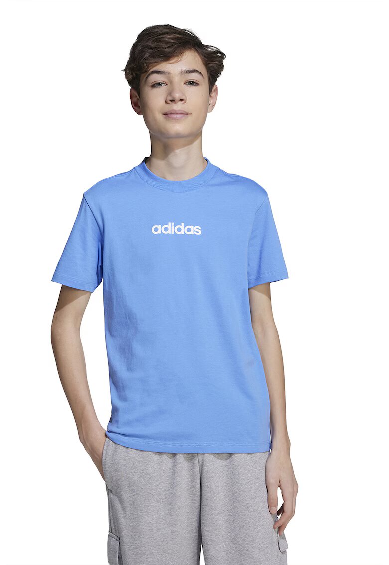 adidas Sportswear Tricou cu decolteu la baza gatului si logo pe piept - Albastru pastel