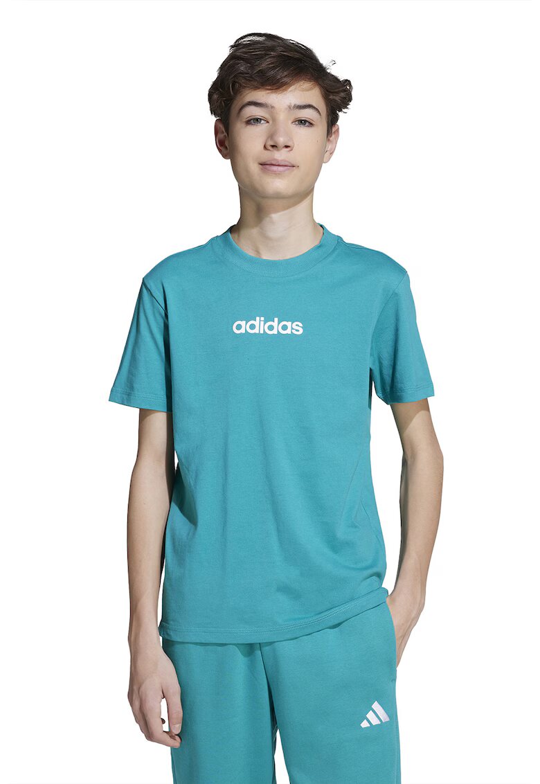 adidas Sportswear Tricou cu decolteu la baza gatului si logo pe piept - Turcoaz