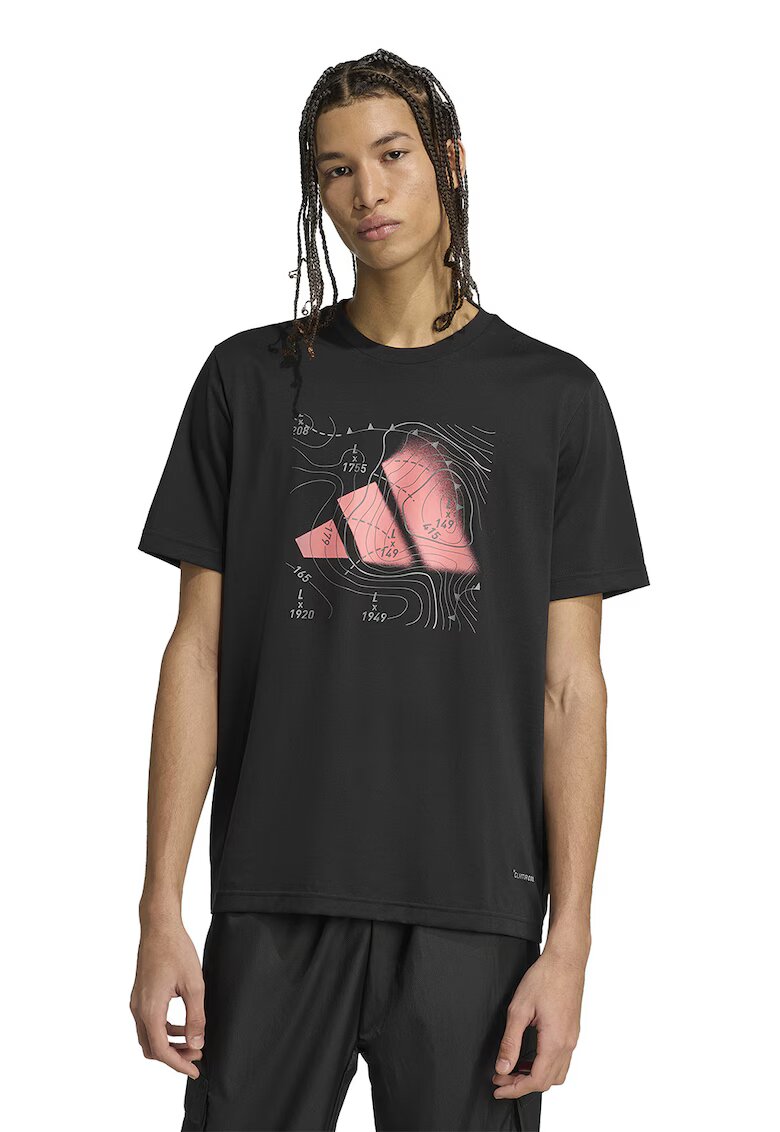 adidas Sportswear Tricou cu decolteu la baza gatului si logo - Roz somon/Negru stins