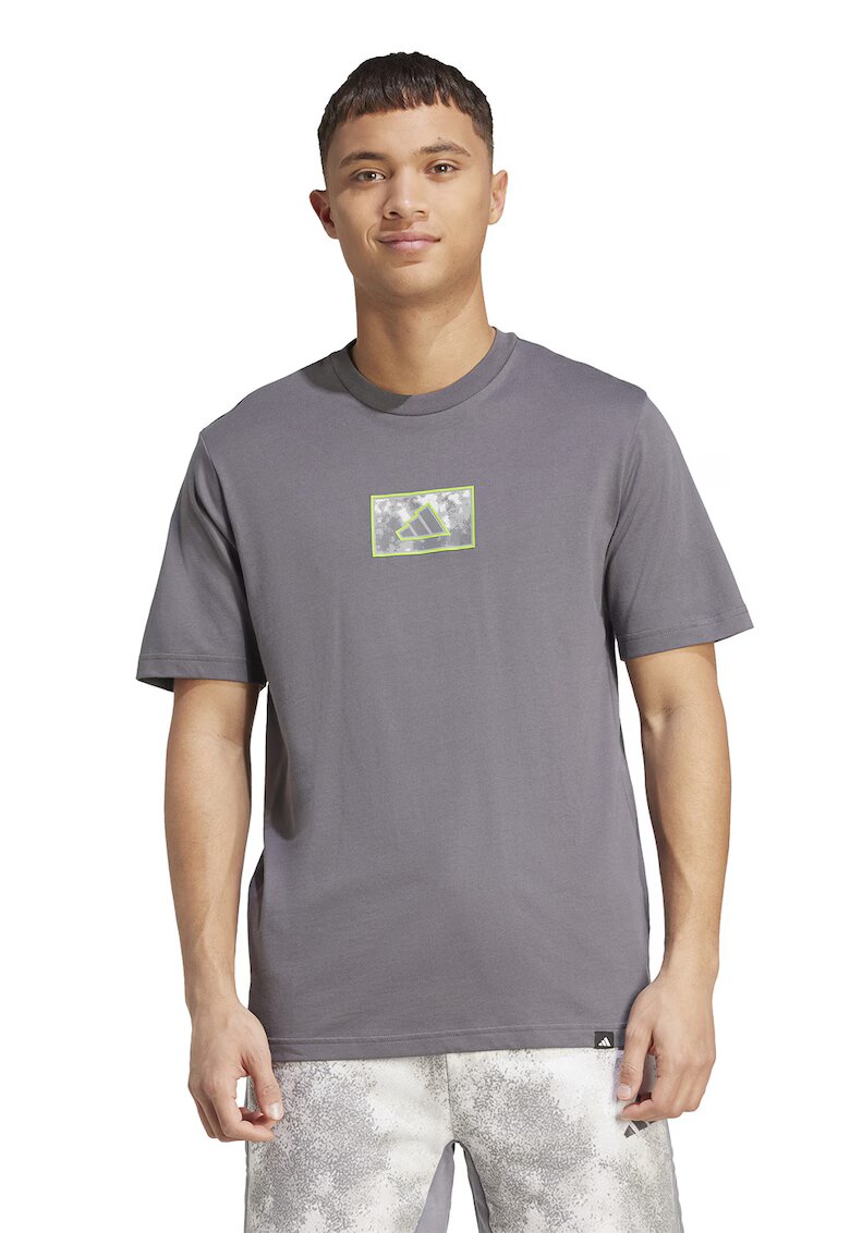 adidas Sportswear Tricou cu detaliu logo - Gri/Verde lime