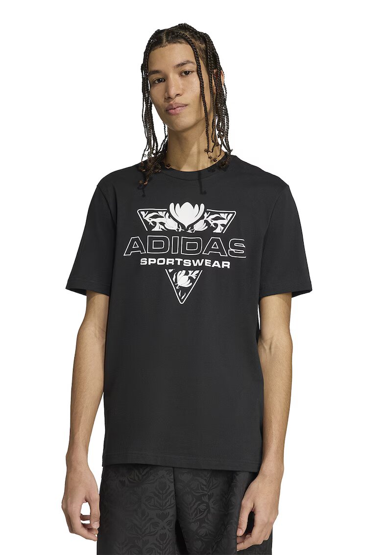 adidas Sportswear Tricou cu imprimeu logo - Alb/Negru stins