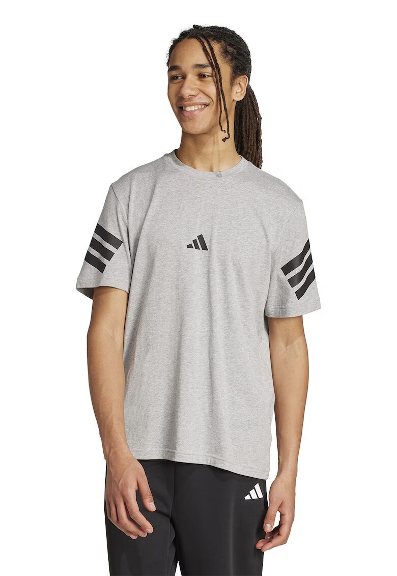 adidas Sportswear Tricou din bumbac cu 3 dungi Future Icons - Negru/Gri melange