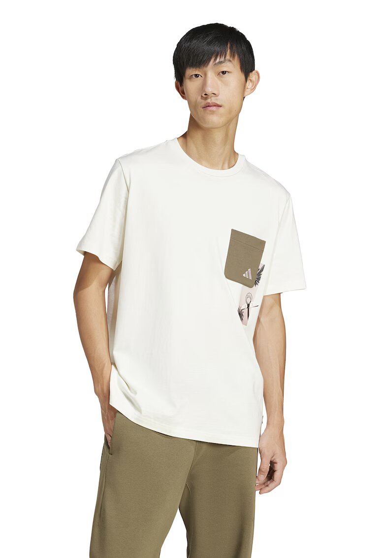 adidas Sportswear Tricou din bumbac cu buzunar pe piept Lens - Kaki/Alb murdar