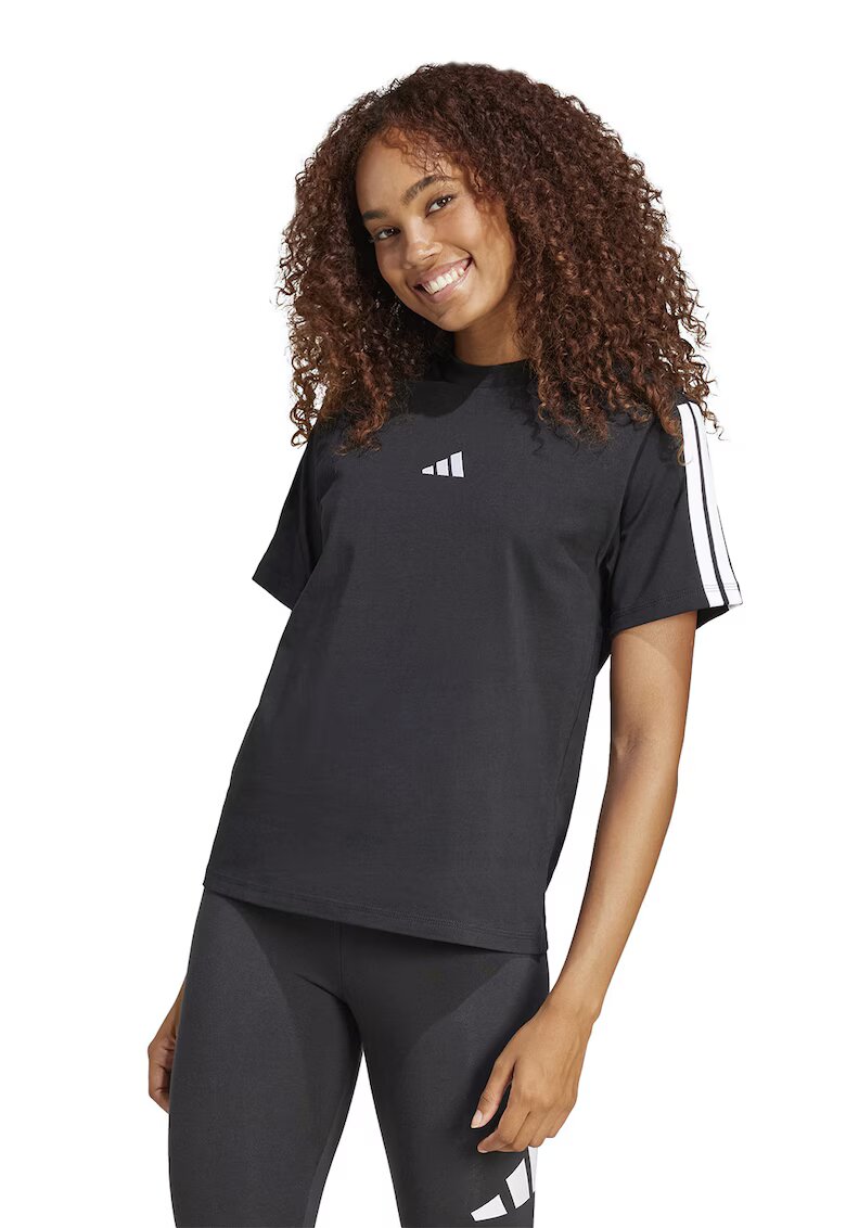 adidas Sportswear Tricou din bumbac cu decolteu la baza gatului - Alb/Negru