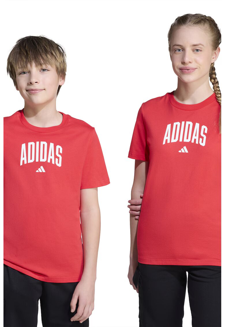 adidas Sportswear Tricou din bumbac cu decolteu la baza gatului si logo - Coral