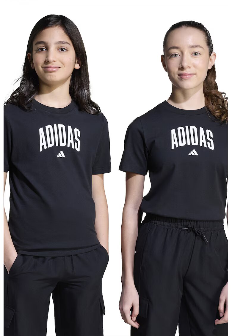 adidas Sportswear Tricou din bumbac cu decolteu la baza gatului si logo - Negru