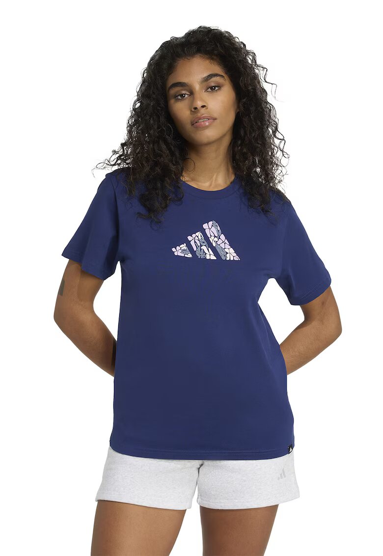 adidas Sportswear Tricou din bumbac cu imprimeu logo - Albastru inchis/Roz pastel