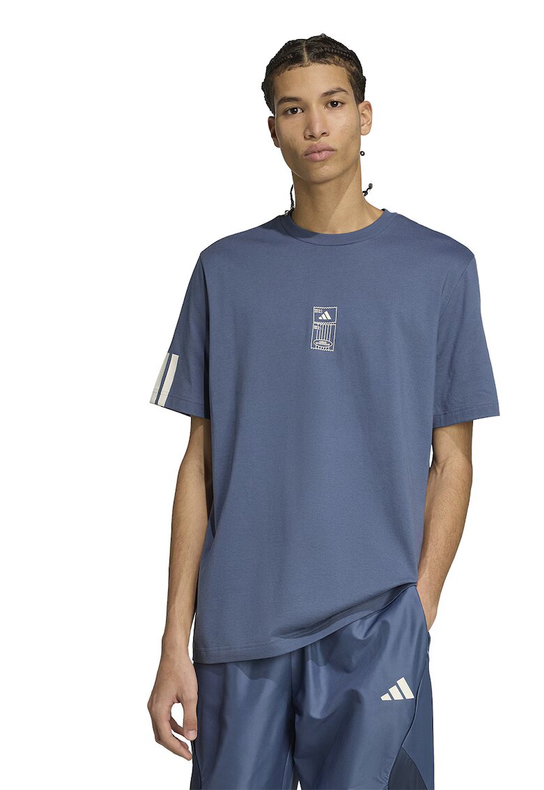 adidas Sportswear Tricou din bumbac cu logo - Albastru prafuit