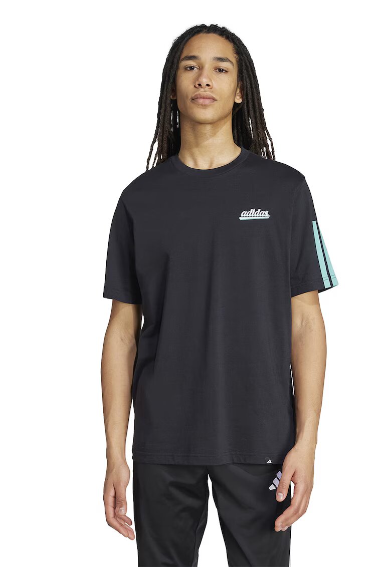 adidas Sportswear Tricou lejer cu imprimeu logo pe piept - Negru/Turcoaz