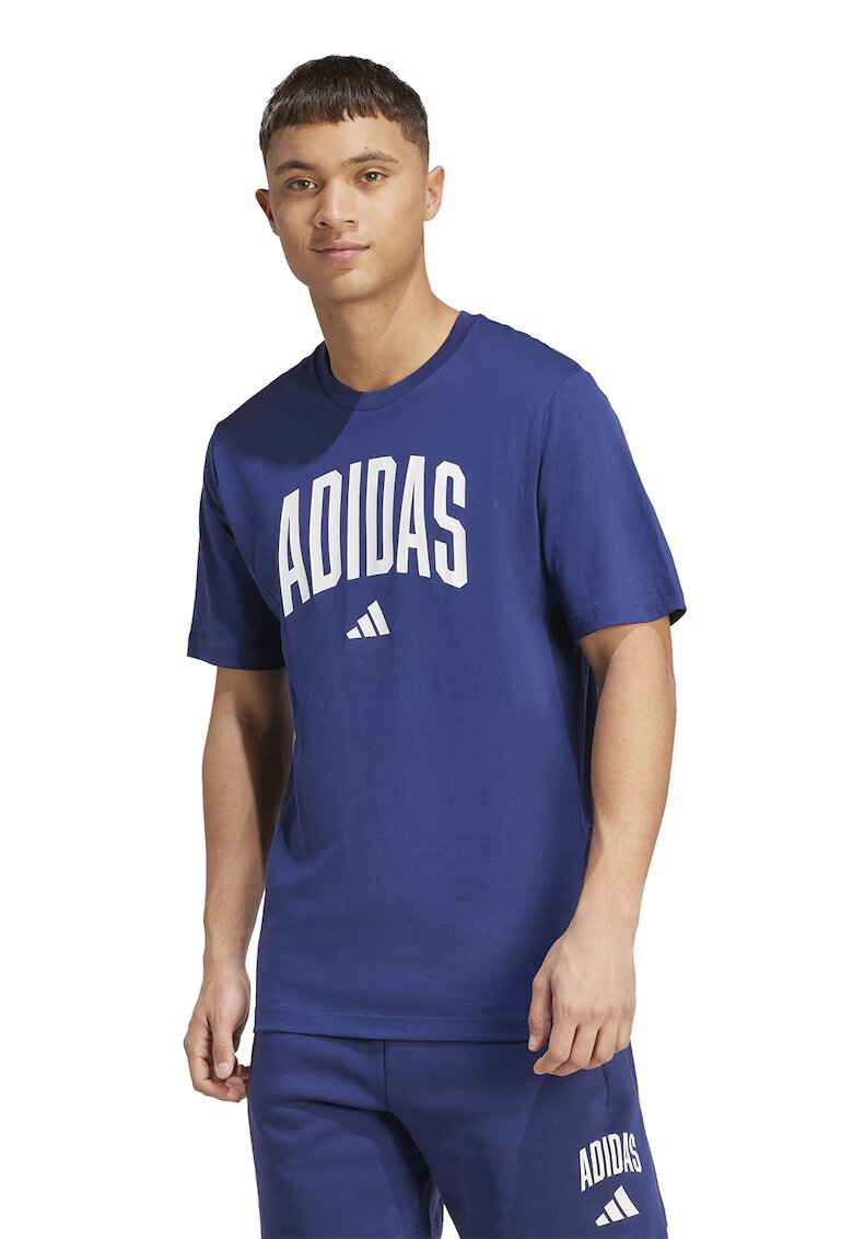 adidas Sportswear Tricou lejer de bumbac cu imprimeu logo - Albastru inchis/Alb optic