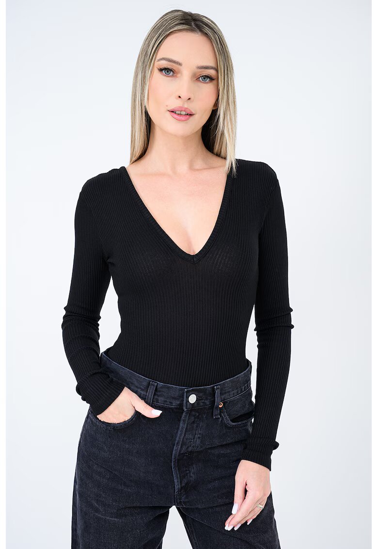 AGOLDE Bluza slim fit cu decolteu in V - Negru