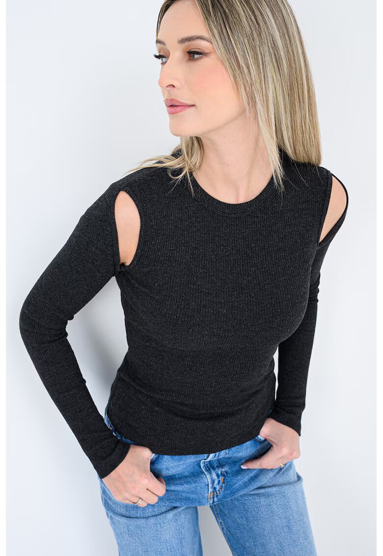 AGOLDE Bluza slim fit cu decolteu la baza gatului - Negru melange