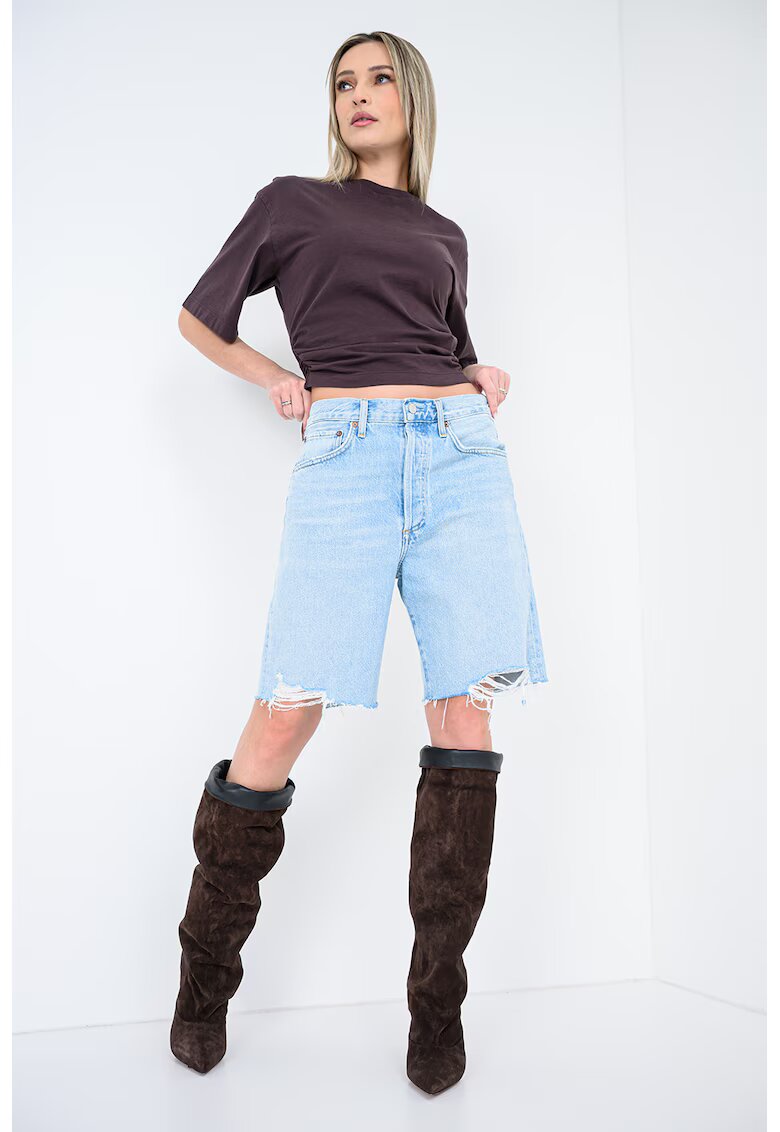 AGOLDE Tricou crop cu parti laterale cu fronseu - Maro