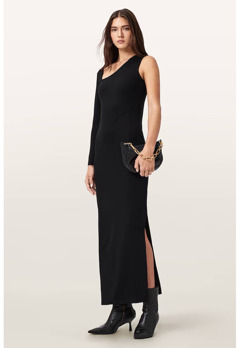AllSaints Rochie dreapta cu decolteu asimetric si slit lateral - Negru