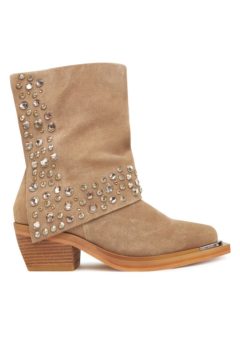 ALMA EN PENA Botine dama - stil cowboy - bej - piele naturala
