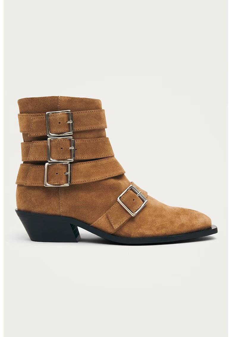 Alohas Botine din piele intoarsa cu toc cuban Eras - Caramel