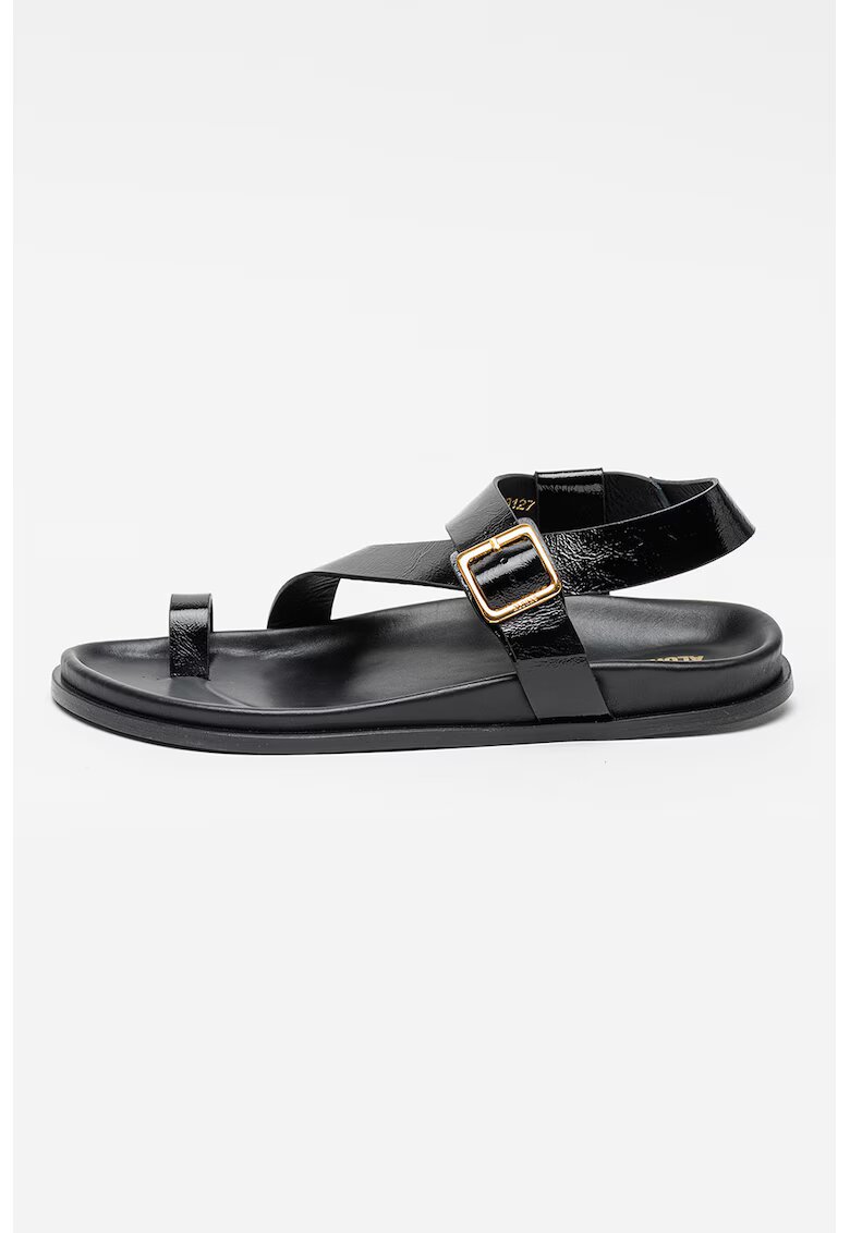 Alohas Sandale de piele cu talpa plata si catarama - Negru