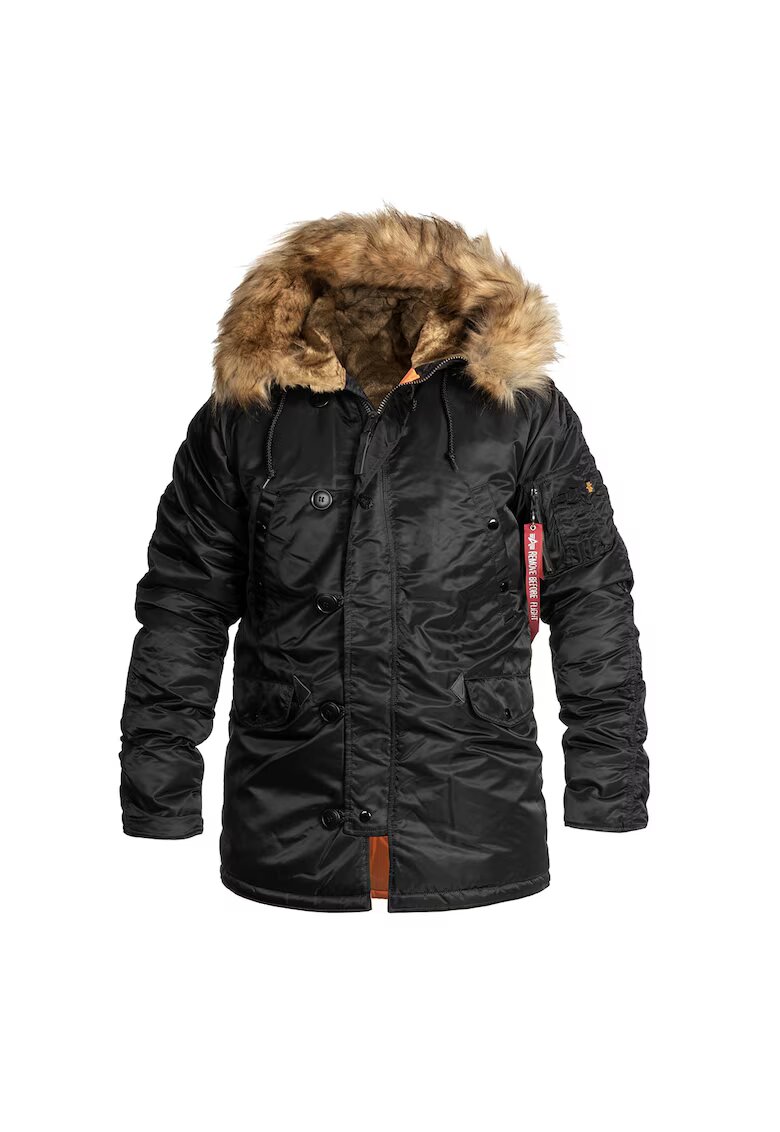 ALPHA INDUSTRIES Geaca lunga de iarna - N3B VF 59 - cu gluga adanca si captuseala detasabila - Negru - Negru