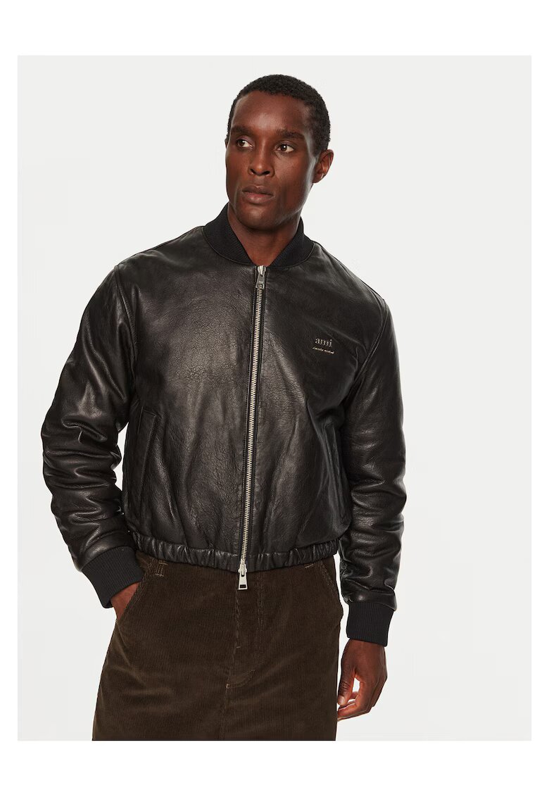 AMI Paris Geaca din piele barbati negru - fabricata din piele