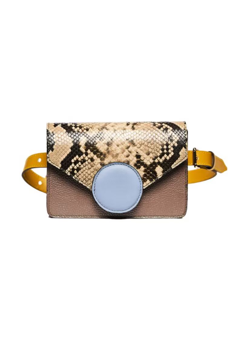 ANNA FELLINI Geanta dama piele - Cora - grej bleu galben - 22x10x15 cm