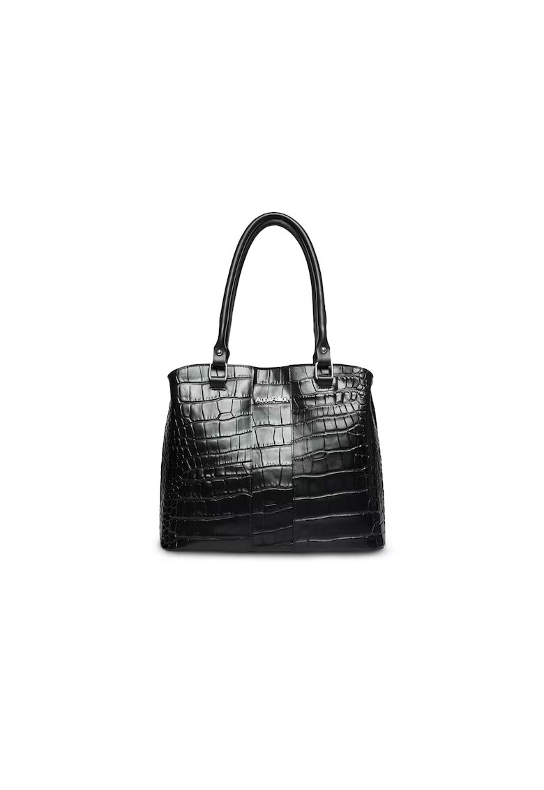 ANNA FELLINI Geantă Dama - piele naturală - 3 compartimente - negru