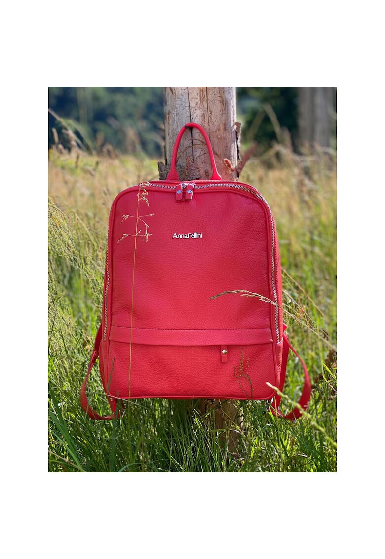 ANNA FELLINI Rucsac dama piele - 2 - coral - 28 x 15 x 35 cm