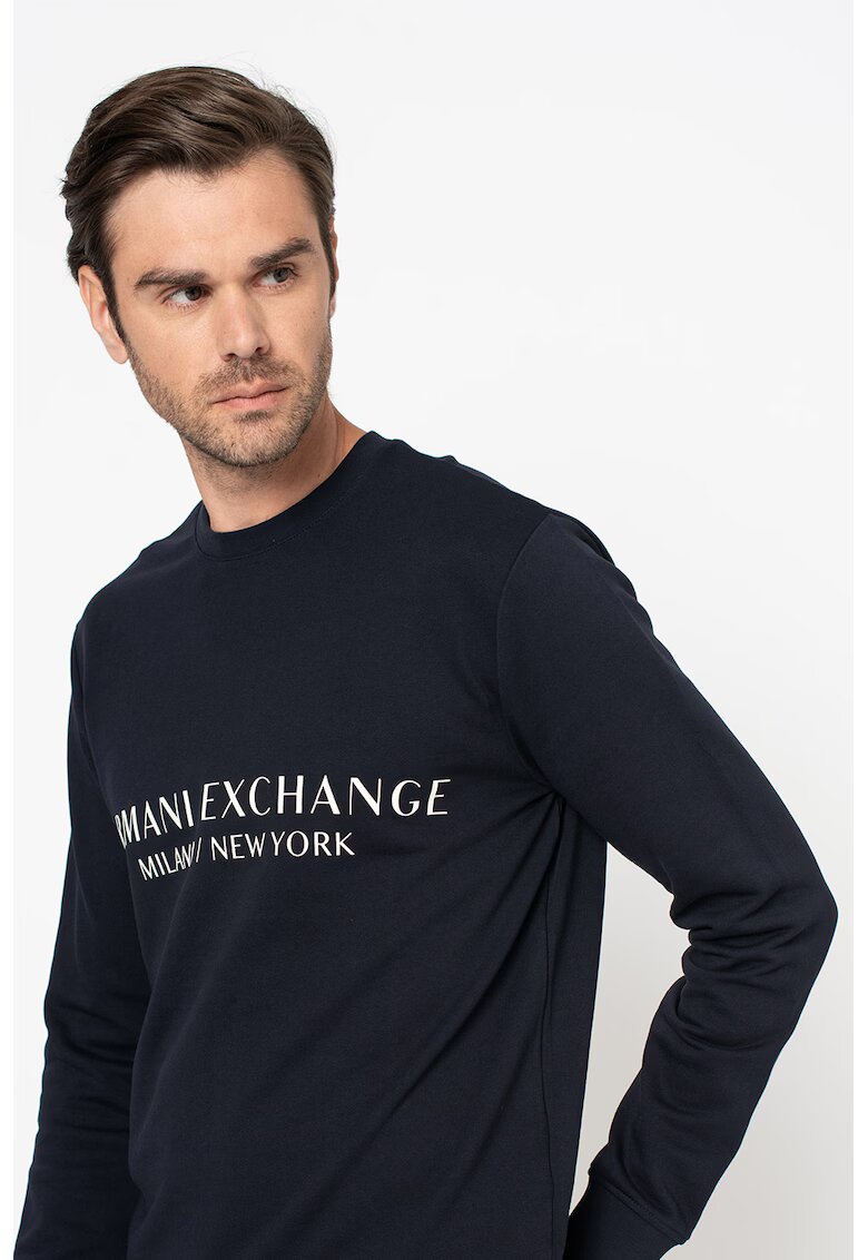 Armani Exchange Bluza de trening din bumbac cu imprimeu logo - Alb murdar/Bleumarin