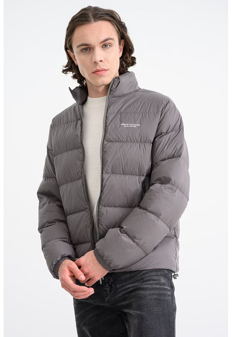 Armani Exchange Geaca cu vatelina si guler inalt - Gri inchis