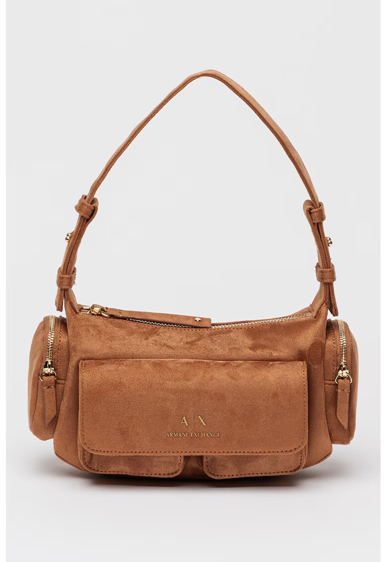 Armani Exchange Geanta baguette de piele intoarsa ecologica - Maro scortisoara