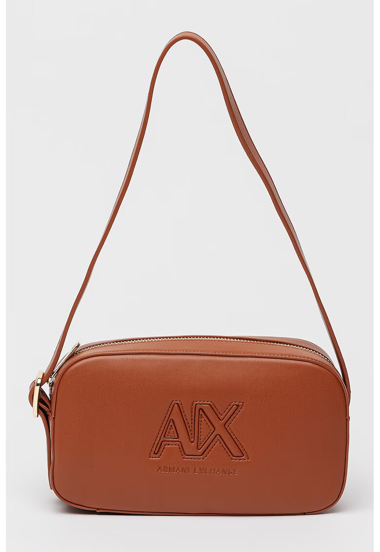 Armani Exchange Geanta crossbody cu imprimeu logo - Maro scortisoara
