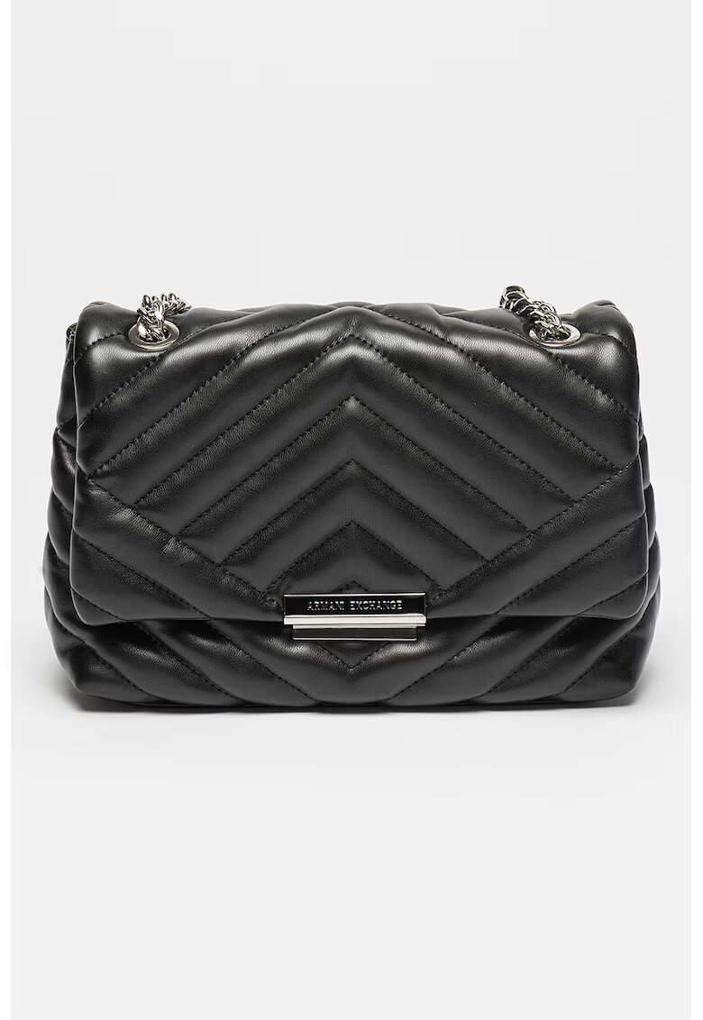 Armani Exchange Geanta matlasata din piele ecologica cu bareta de umar - Negru