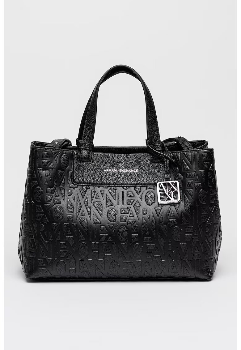 Armani Exchange Geanta tote de piele ecologica cu logo stantat - Negru