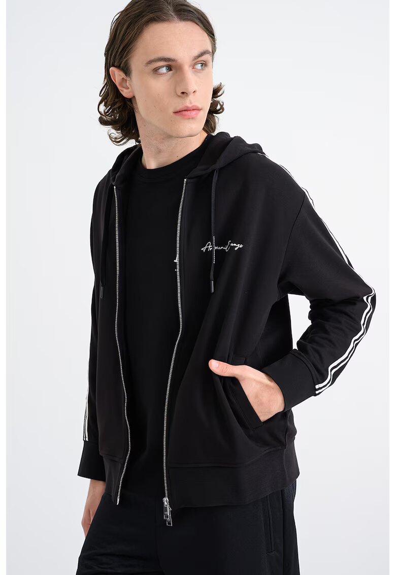 Armani Exchange Hanorac cu buzunare laterale si fermoar - Alb/Negru