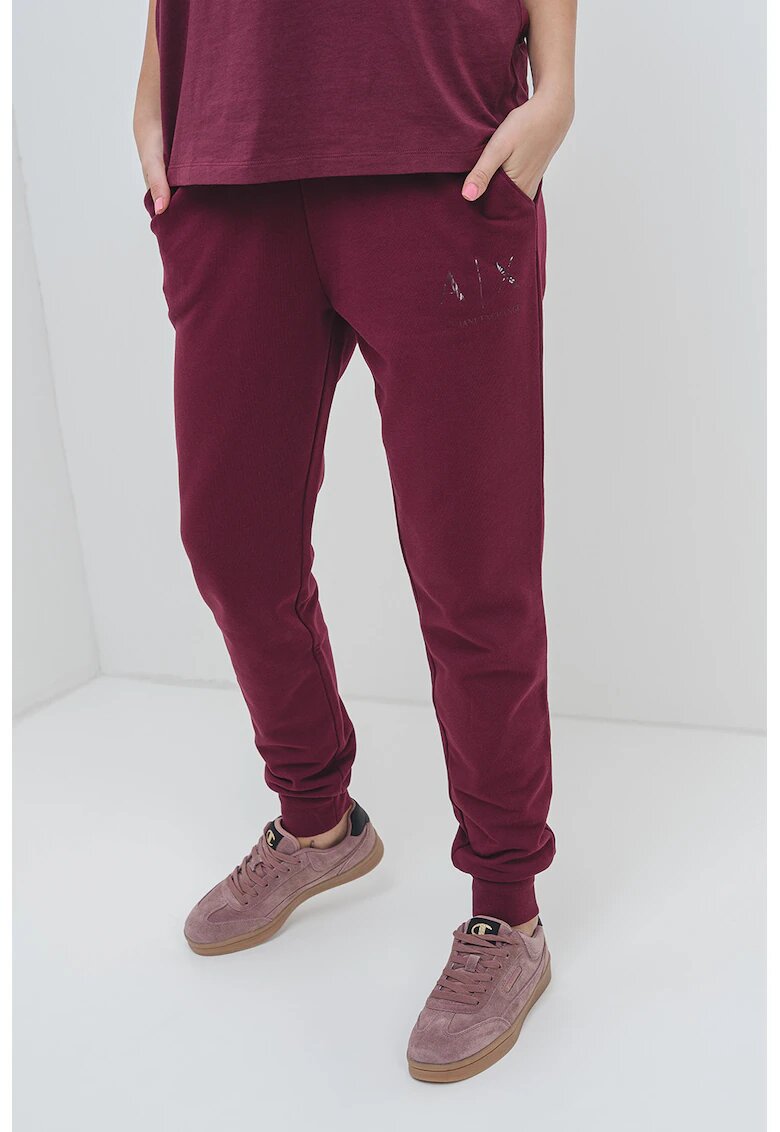 Armani Exchange Pantaloni de trening din bumbac cu buzunare laterale - Visiniu
