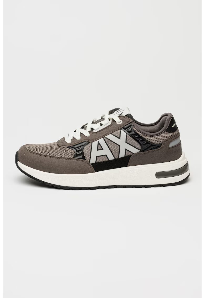 Armani Exchange Pantofi sport cu insertii de plasa - Alb/Negru/Maro taupe