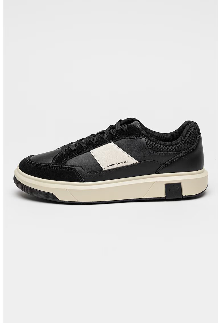 Armani Exchange Pantofi sport low-cut cu garnituri de piele intoarsa - Negru/Alb murdar