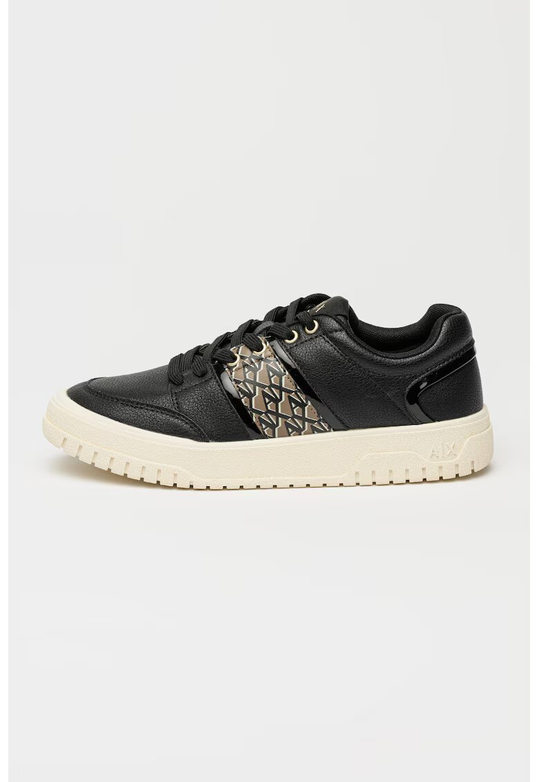 Armani Exchange Pantofi sport low-cut de piele ecologica - Negru/Maro