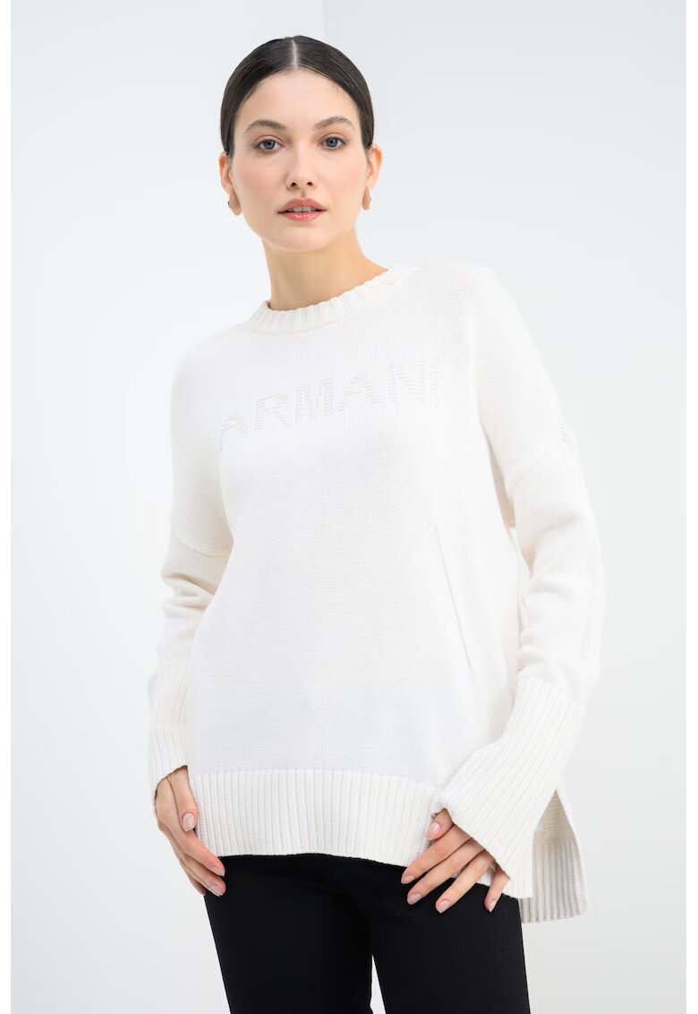 Armani Exchange Pulover cu fente pentru degete - Alb fildes