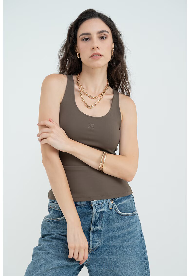 Armani Exchange Top uni cu decolteu rotund - Kaki