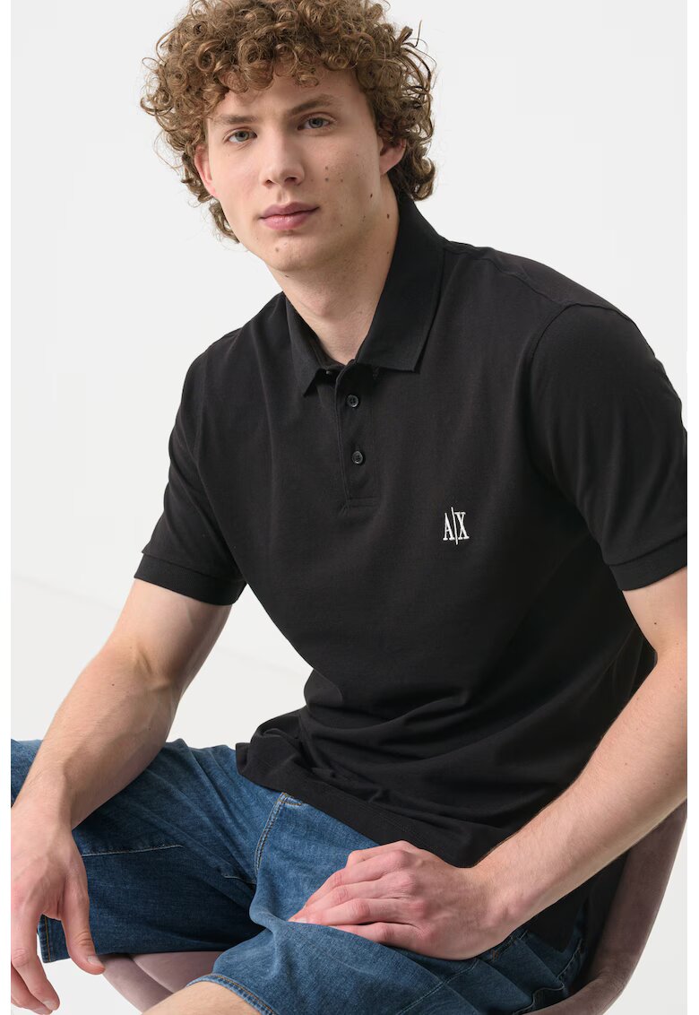 Armani Exchange Tricou cu logo si guler polo - Negru