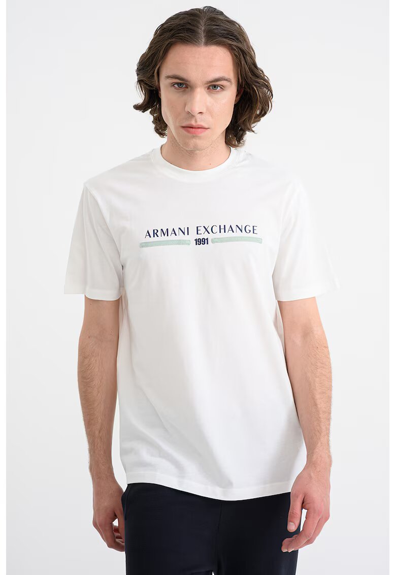 Armani Exchange Tricou din bumbac cu imprimeu - Verde/Negru/Alb optic