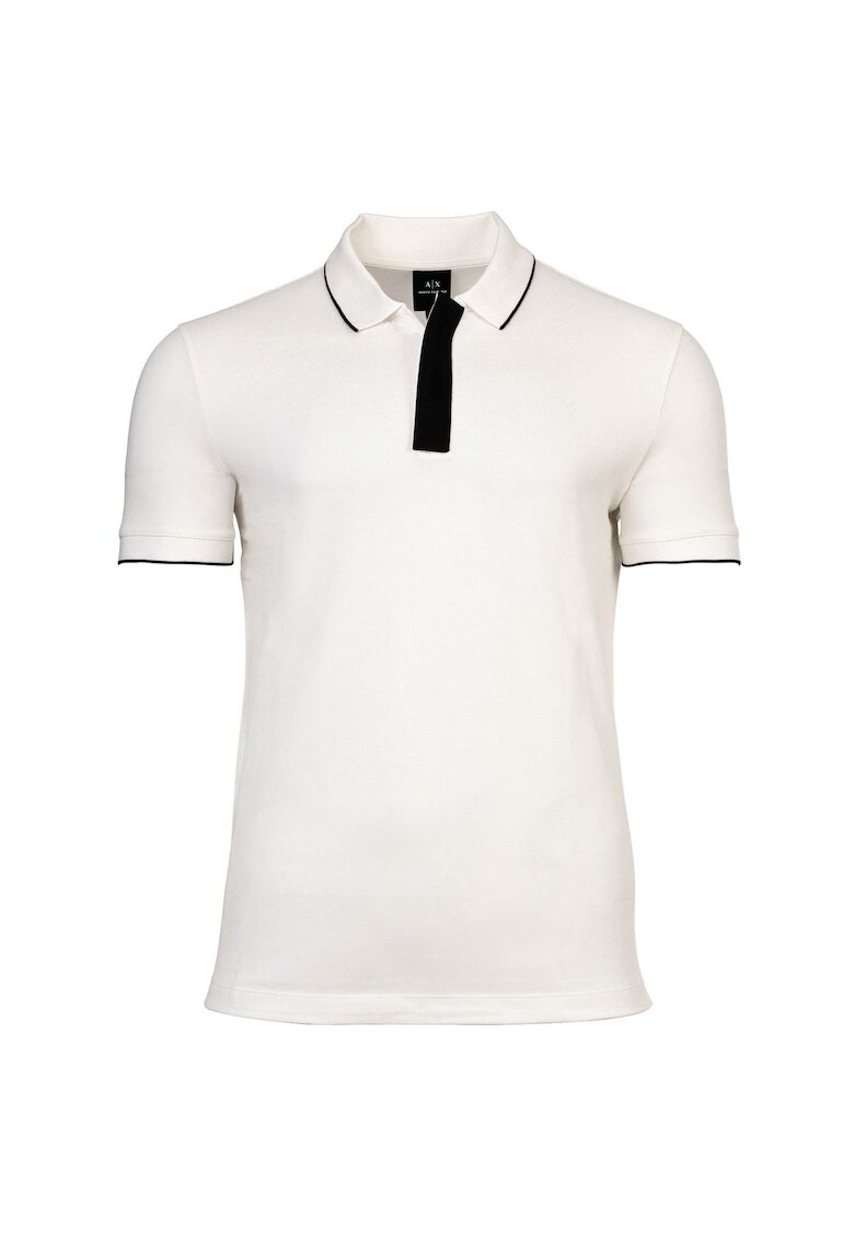 Armani Exchange Tricou polo cu accente cu model in dungi - Alb