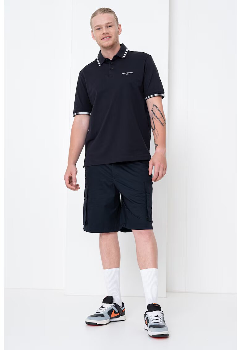 Armani Exchange Tricou polo cu benzi contrastante - Bleumarin