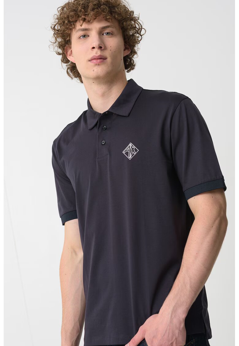 Armani Exchange Tricou polo cu logo discret pe piept - Negru stins