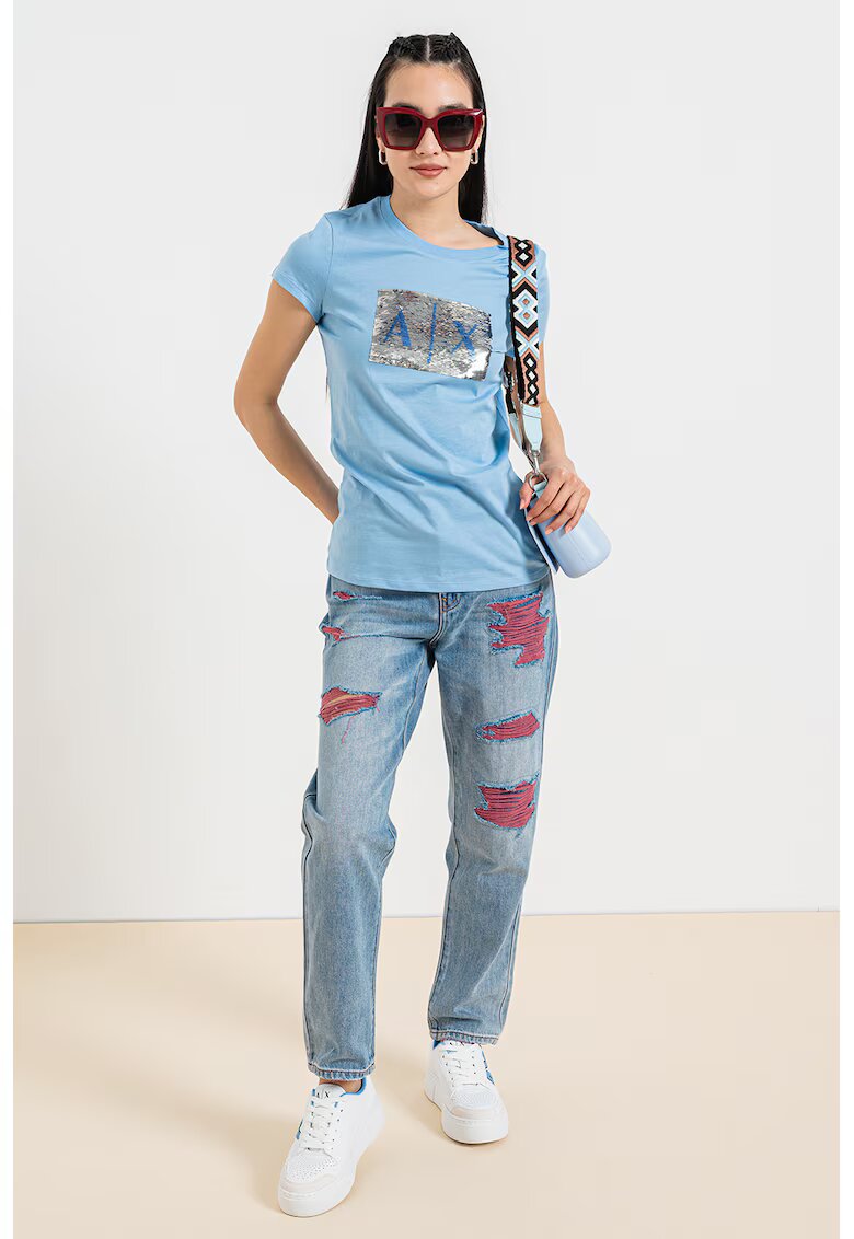 Armani Exchange Tricou slim-fit - Albastru lavanda/Argintiu