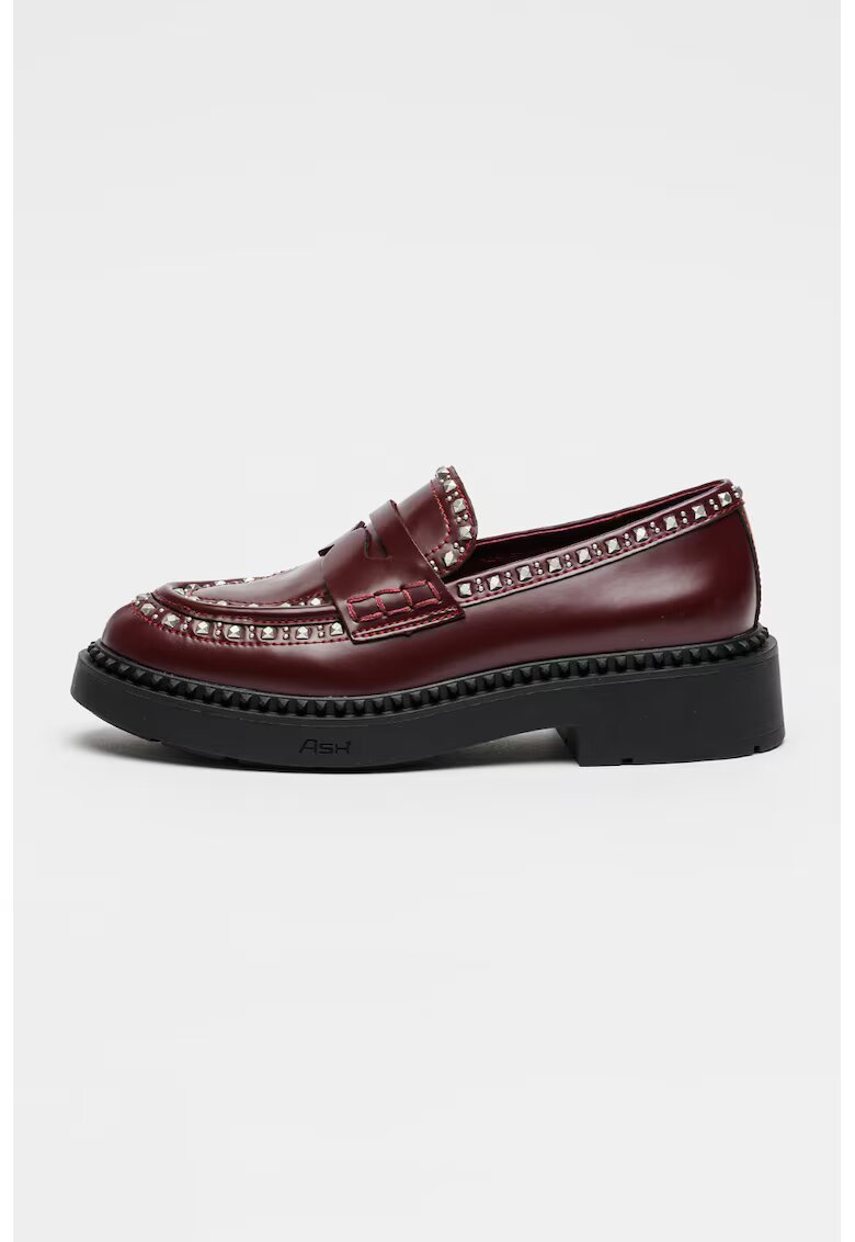 Ash Pantofi loafer din piele cu tinte - Visiniu