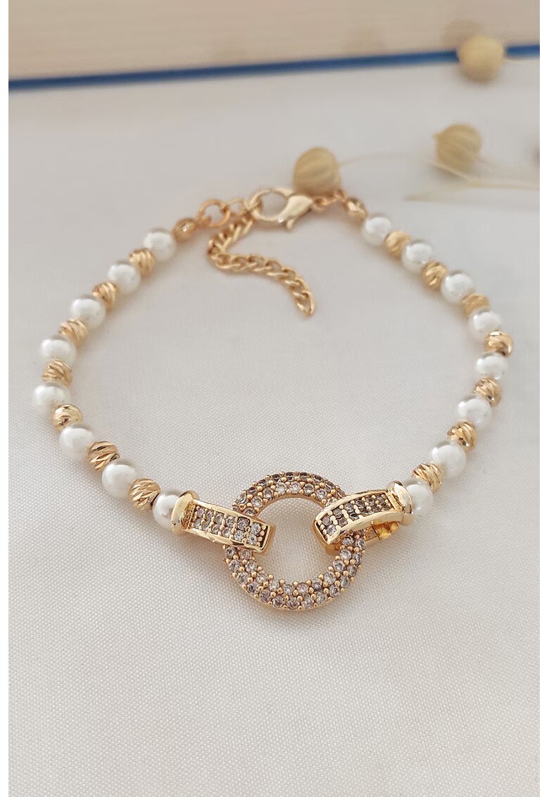 Atelier Miu Bratara cu perle sintetice si zirconia - Alb/Auriu