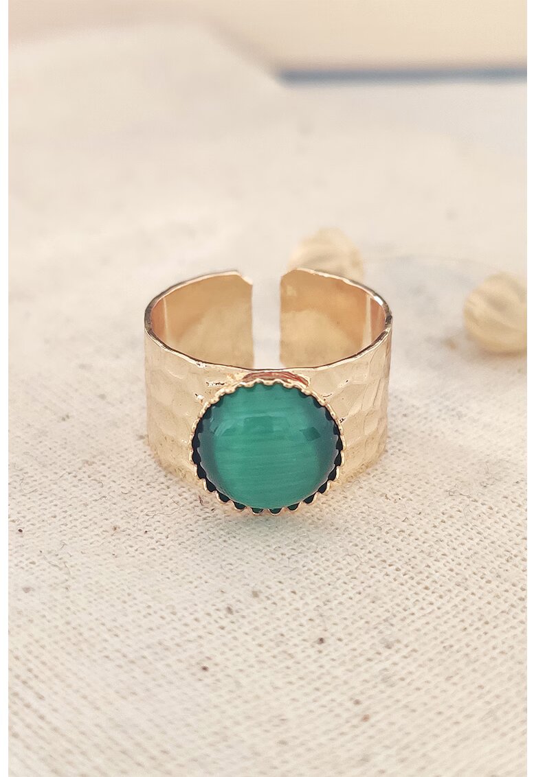 Atelier Miu Inel ajustabil cu piatra cat-eye - Verde/Auriu